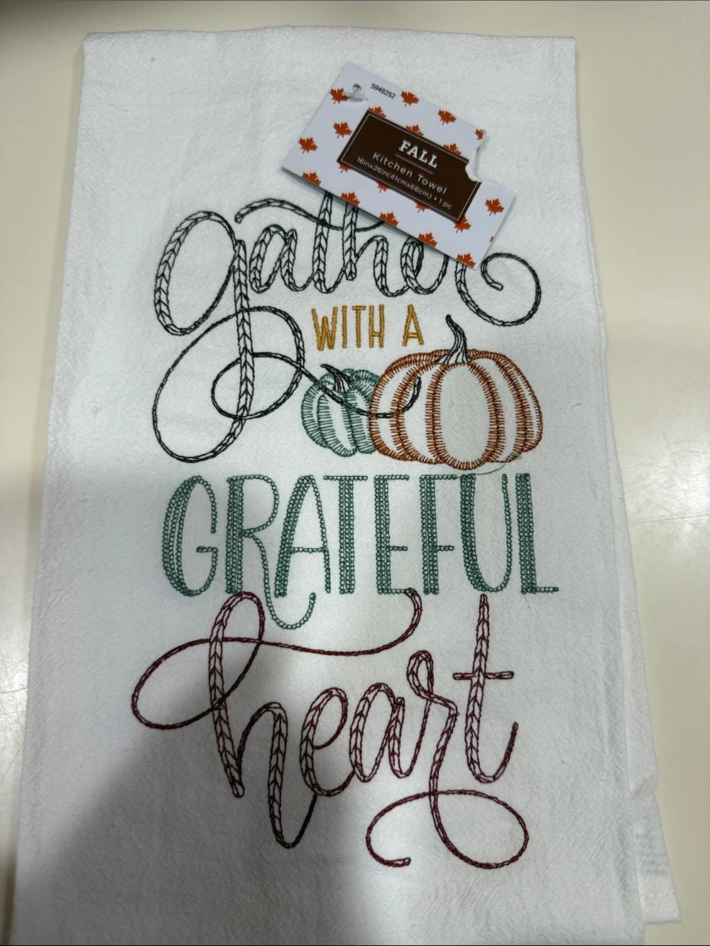 3 Fall Embroidered Kitchen Towels - Autumn White Set